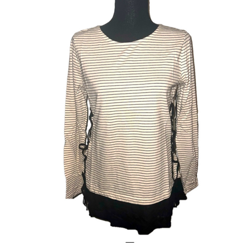 Doe & Rae - Black and White Vertical Stripes, with Black Ruffle at bottom